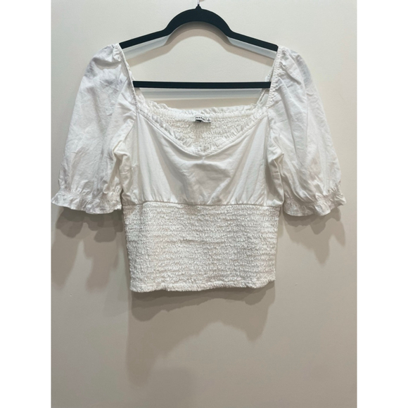 Abercrombie & Fitch Tops - Abercrombie & Fitch White Smocked Milkmaid Crop Top L Babydoll Cotton Coquette